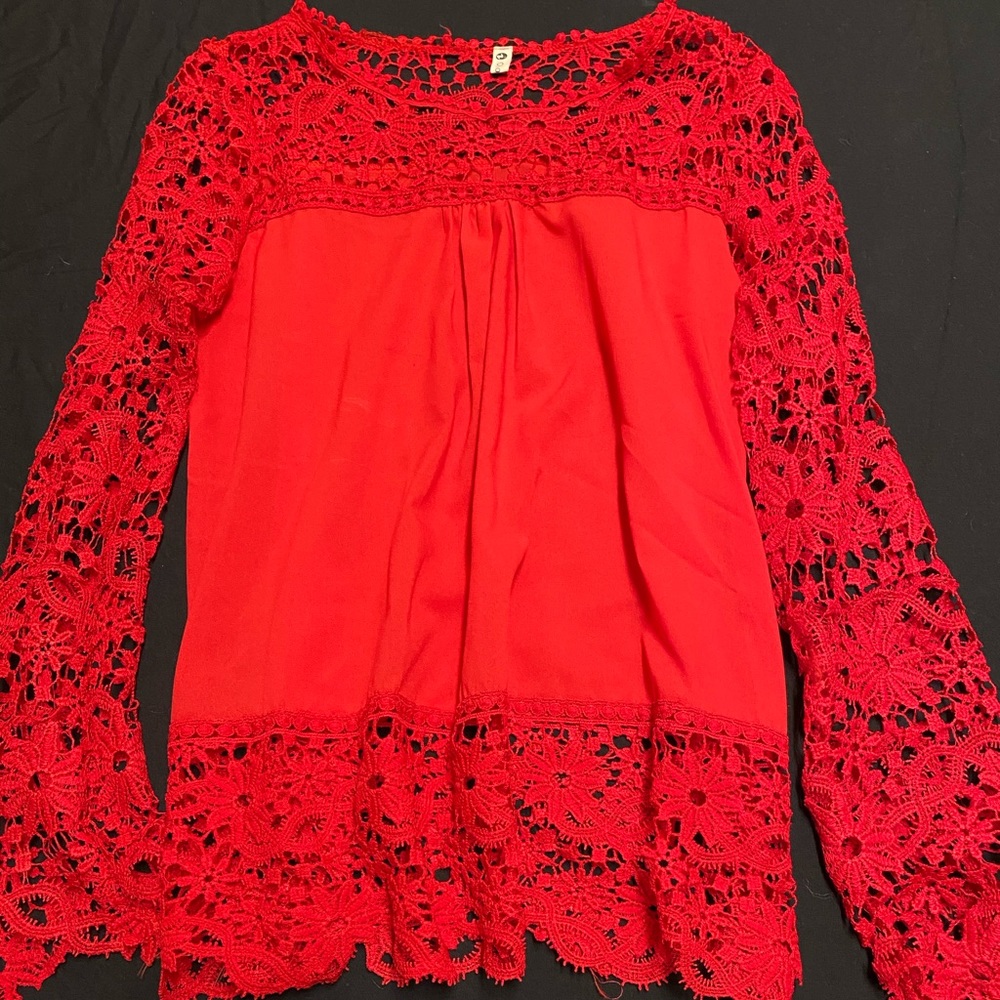 Red lace long sleeve top